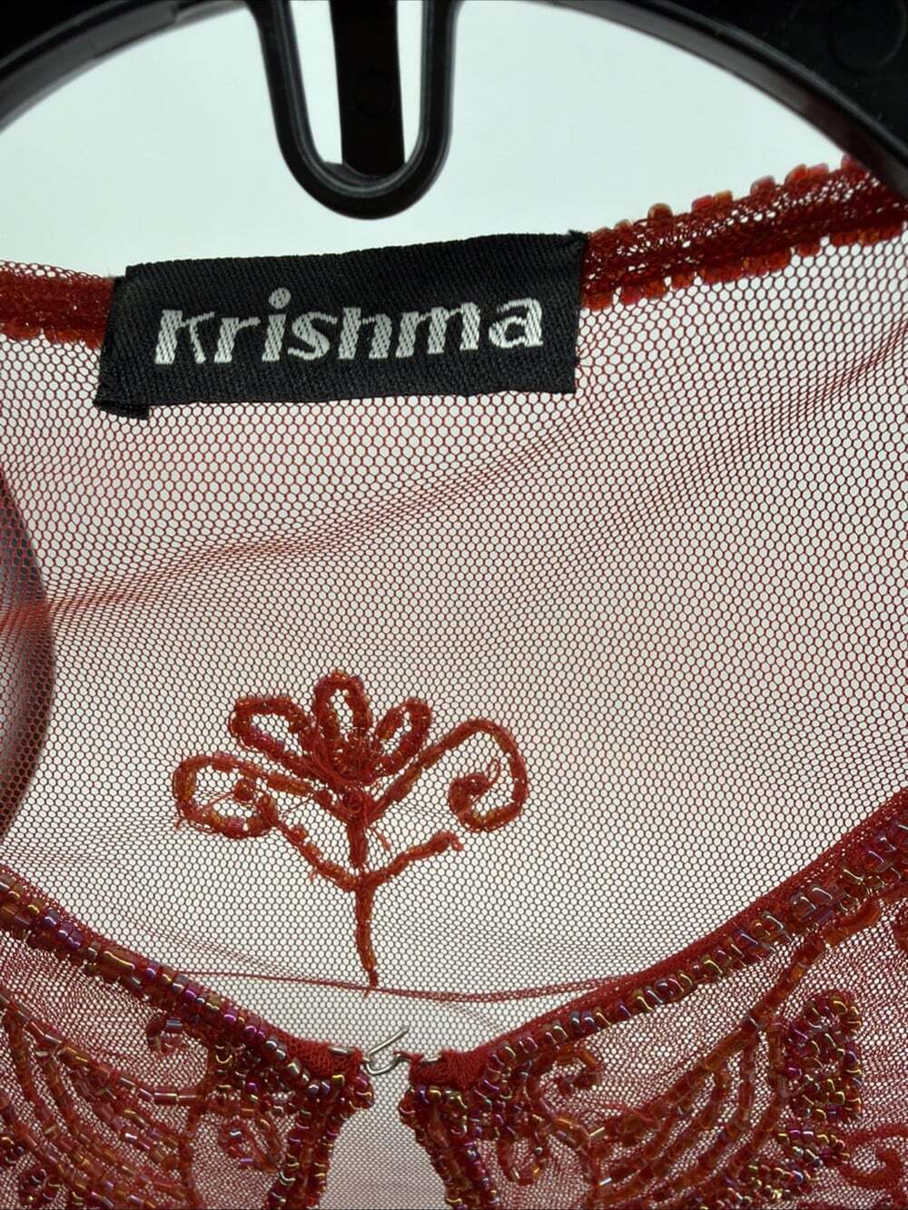 Vintage Krishma Beaded Shear Jacket Cardigan Silk Red Embroidered Shear Top - Picture 8 of 12